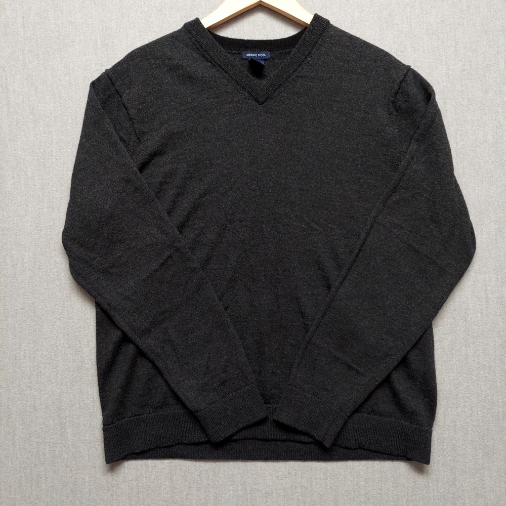 GAP Merino Wool V-NeckClassic Sweater Mens XL Charcoal Preppy Old Money Grandpa